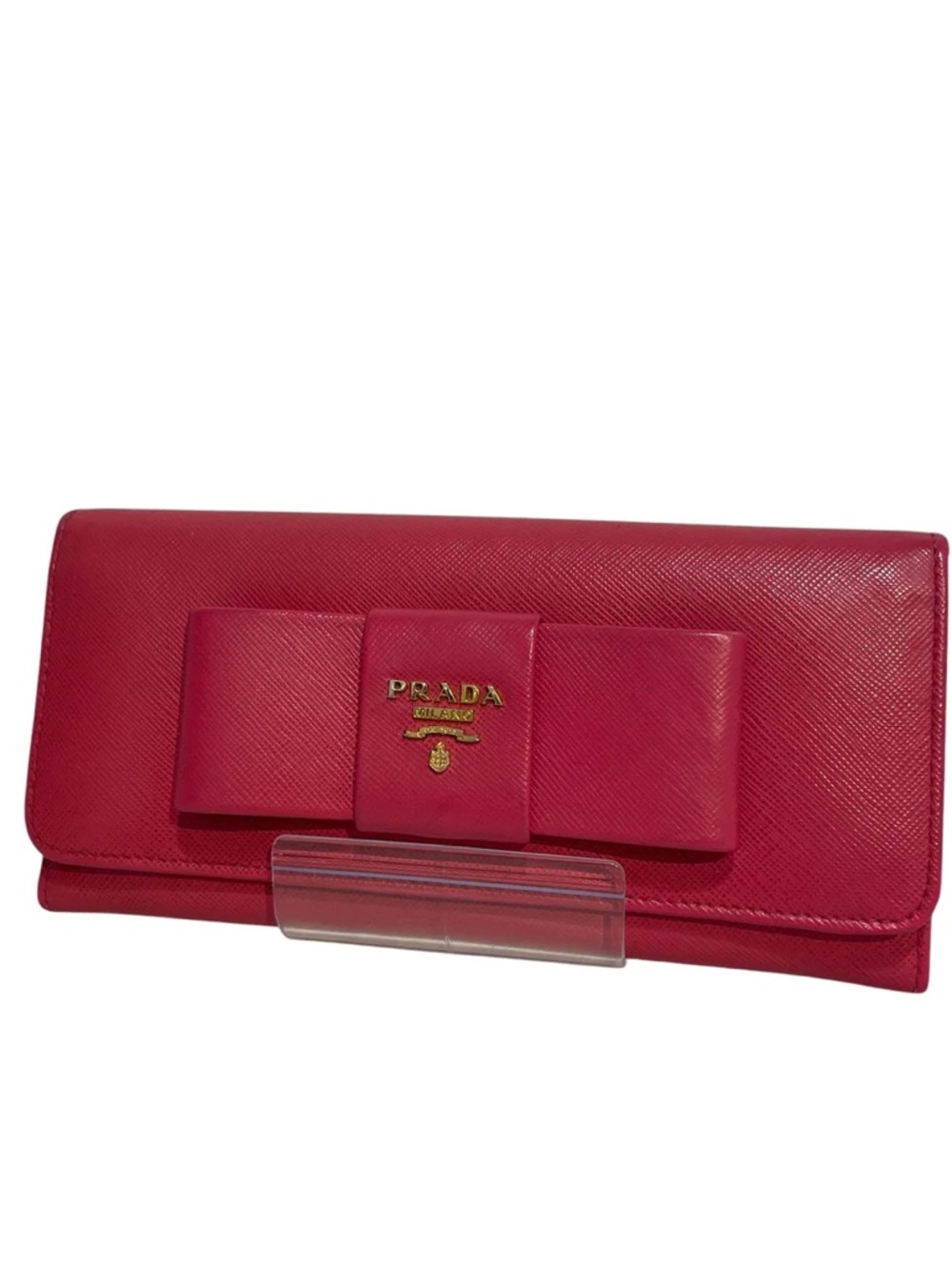 Prada Fuchsia Saffiano Bow Continental Wallet